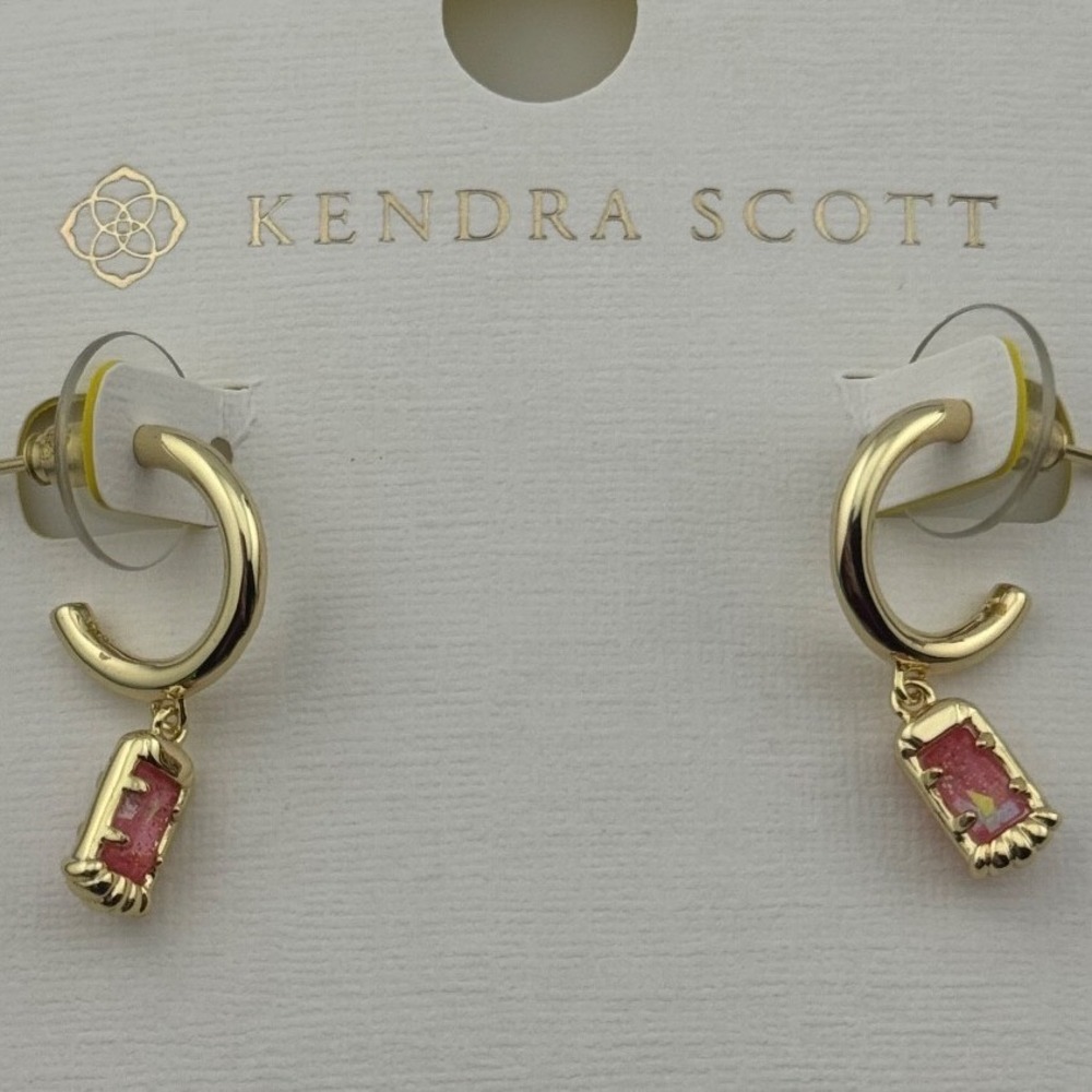 Kendra Scott Serena Gold Tone Huggie Earrings Pink Glitter Resin